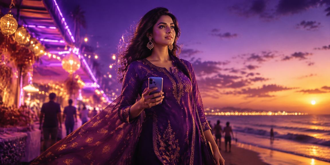 Mobile payment in India with kurti fashion in background